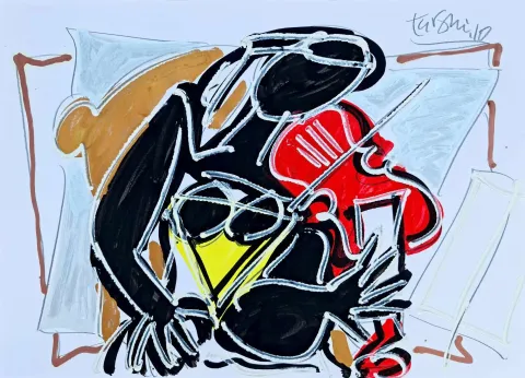 "Kemancı Kız" eseri ADNAN TURANİ tarafından 2010 yılında 50x70 cm ölçülerinde Kağıt üzeri karışık teknik tekniği ile yapılmıştır.