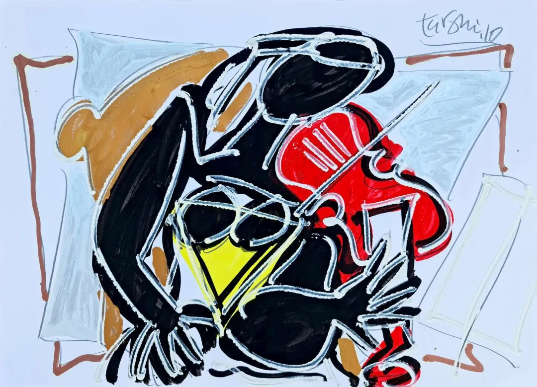 yakınlaştır "Kemancı Kız" eseri ADNAN TURANİ tarafından 2010 yılında 50x70 cm ölçülerinde Kağıt üzeri karışık teknik tekniği ile yapılmıştır.