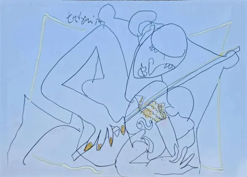 "Kemancı Kız" eseri ADNAN TURANİ tarafından 2011 yılında 50x70 cm ölçülerinde Kağıt üzeri karışık teknik tekniği ile yapılmıştır.