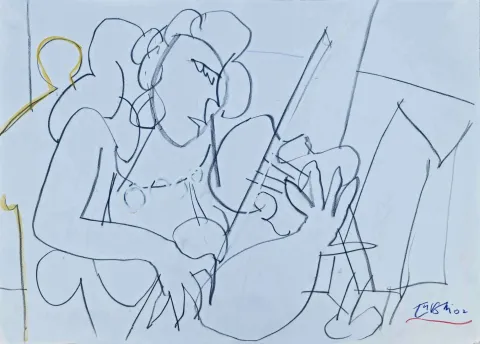 "Kemancı Kız" eseri ADNAN TURANİ tarafından 2002 yılında 50x70 cm ölçülerinde Kağıt üzeri karışık teknik tekniği ile yapılmıştır.