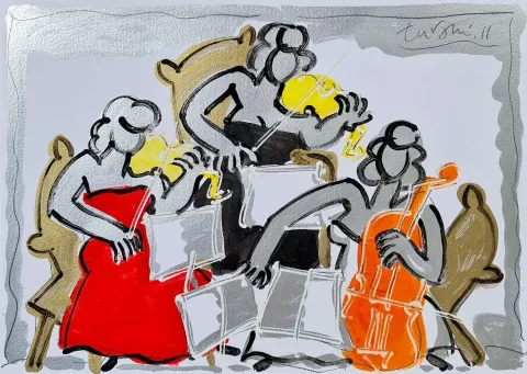 "Trio" eseri ADNAN TURANİ tarafından 2011 yılında 50x70 cm ölçülerinde Kağıt üzeri karışık teknik tekniği ile yapılmıştır.