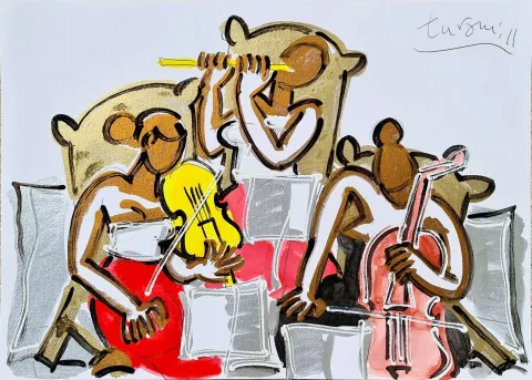 "Trio" eseri ADNAN TURANİ tarafından 2011 yılında 50x70 cm ölçülerinde Kağıt üzeri karışık teknik tekniği ile yapılmıştır.