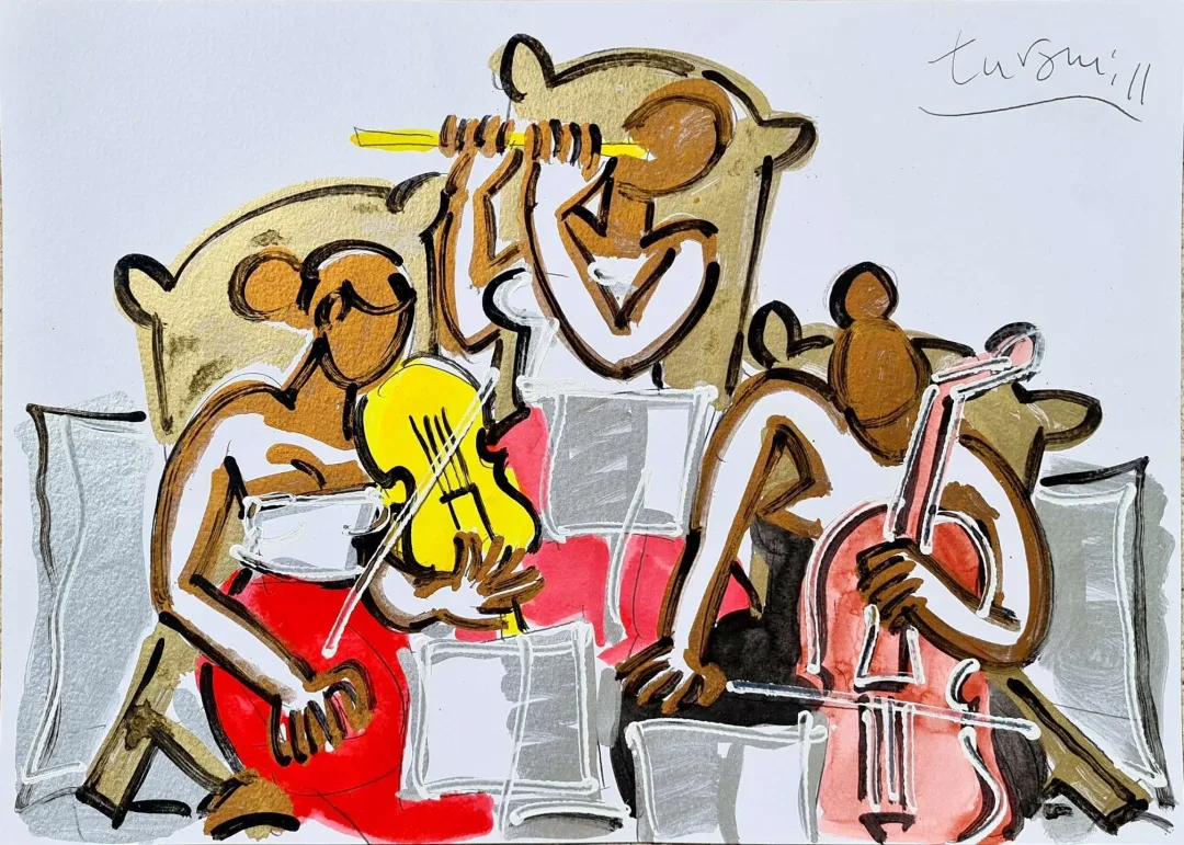yakınlaştır "Trio" eseri ADNAN TURANİ tarafından 2011 yılında 50x70 cm ölçülerinde Kağıt üzeri karışık teknik tekniği ile yapılmıştır.