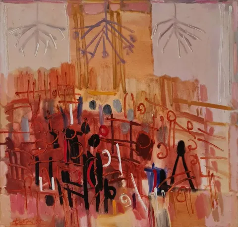 "Orkestra" eseri ADNAN TURANİ tarafından 1995 yılında 75x80 cm ölçülerinde Tuval üzeri yağlı boya tekniği ile yapılmıştır.
