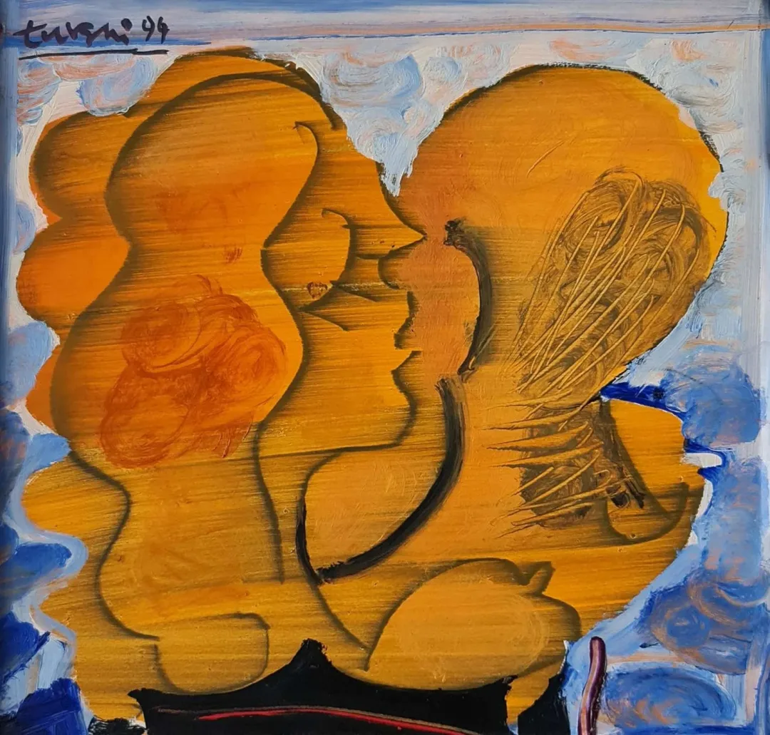 yakınlaştır "Aşıklar" eseri ADNAN TURANİ tarafından 1994 yılında 35x35 cm ölçülerinde Duralit üzeri yağlı boya tekniği ile yapılmıştır.