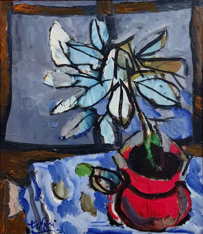 "Natürmort" eseri ADNAN TURANİ tarafından 2001 yılında 60x50 cm ölçülerinde Tuval üzeri yağlı boya tekniği ile yapılmıştır.