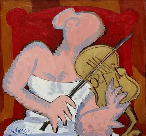 "Kemancı Kız" eseri ADNAN TURANİ tarafından 2009 yılında 60x60 cm ölçülerinde Tuval üzeri yağlı boya tekniği ile yapılmıştır.