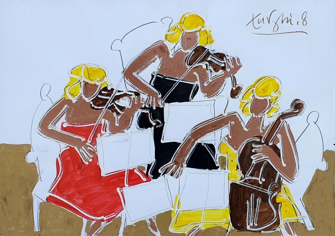yakınlaştır "Müzisyenler" eseri ADNAN TURANİ tarafından 2008 yılında 50x70 cm ölçülerinde Kağıt üzeri yağlı boya tekniği ile yapılmıştır.