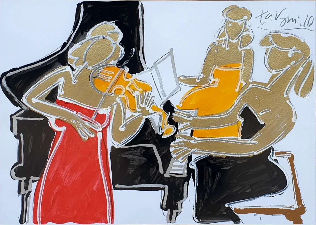 yakınlaştır "Müzisyenler" eseri ADNAN TURANİ tarafından 2010 yılında 50x70 cm ölçülerinde Kağıt üzeri yağlı boya tekniği ile yapılmıştır.