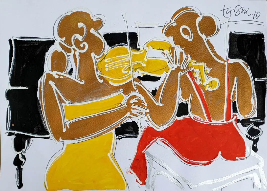 yakınlaştır "Müzisyenler" eseri ADNAN TURANİ tarafından 2010 yılında 50x70 cm ölçülerinde Kağıt üzeri yağlı boya tekniği ile yapılmıştır.