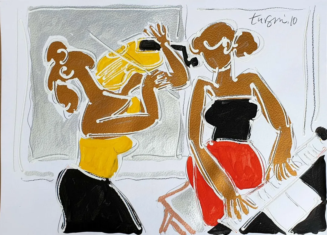 yakınlaştır "Müzisyenler" eseri ADNAN TURANİ tarafından 2010 yılında 50x70 cm ölçülerinde Kağıt üzeri yağlı boya tekniği ile yapılmıştır.