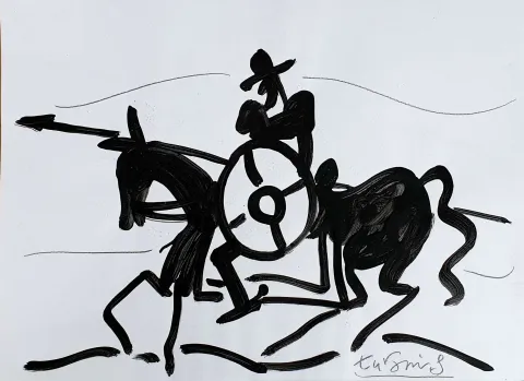 "Don Kişot" eseri ADNAN TURANİ tarafından 2009 yılında 50x70 cm ölçülerinde Kağıt üzeri yağlı boya tekniği ile yapılmıştır.