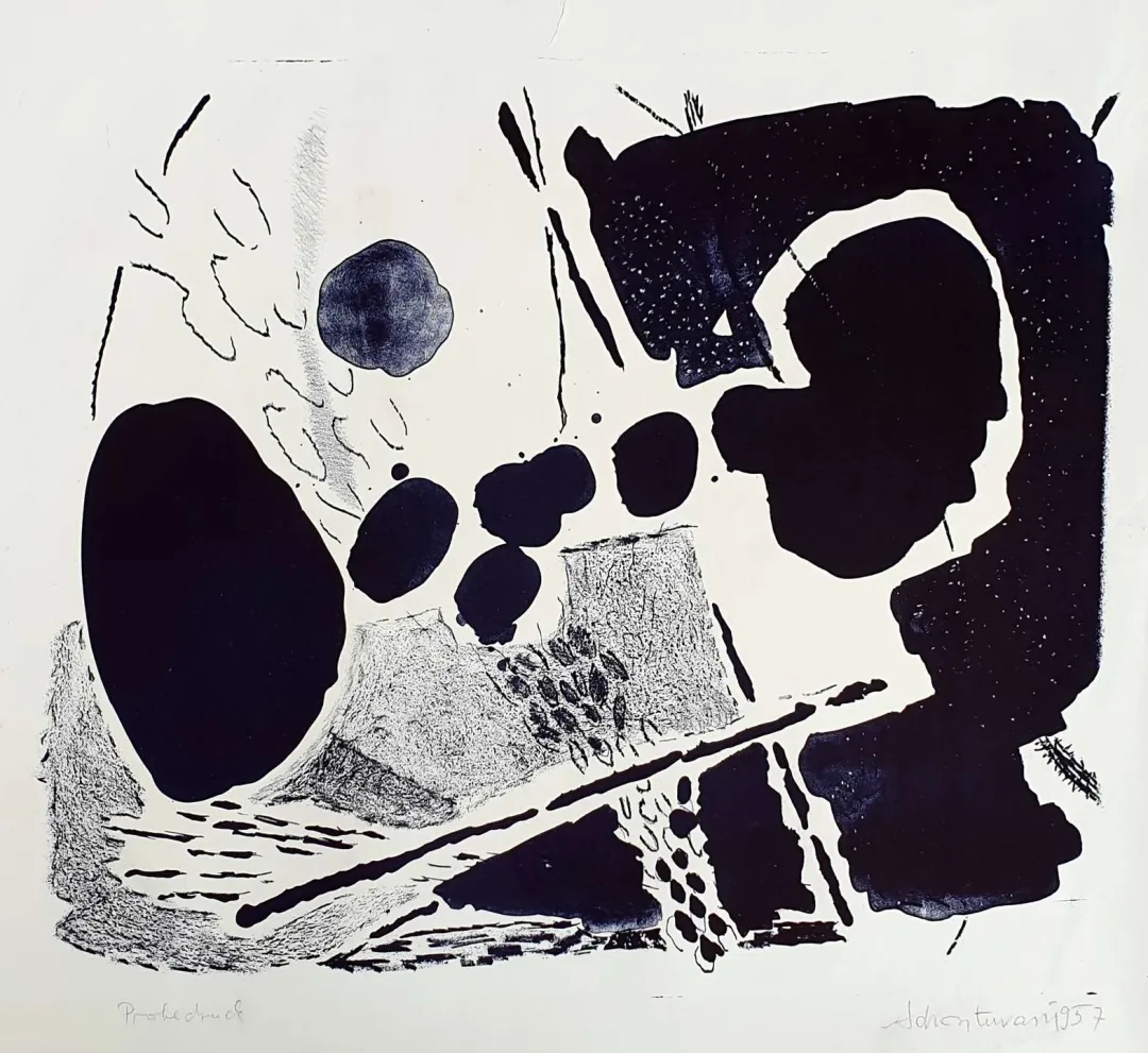 "Soyut Kompozisyon" eseri ADNAN TURANİ tarafından 1957 yılında 47x65 cm ölçülerinde Gravür tekniği ile yapılmıştır.