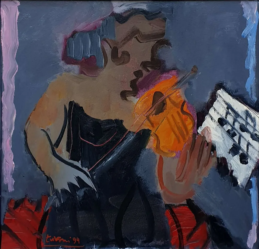 yakınlaştır "Kemancı Kız" eseri ADNAN TURANİ tarafından 1994 yılında 41x42 cm ölçülerinde Tuval üzeri yağlı boya tekniği ile yapılmıştır.