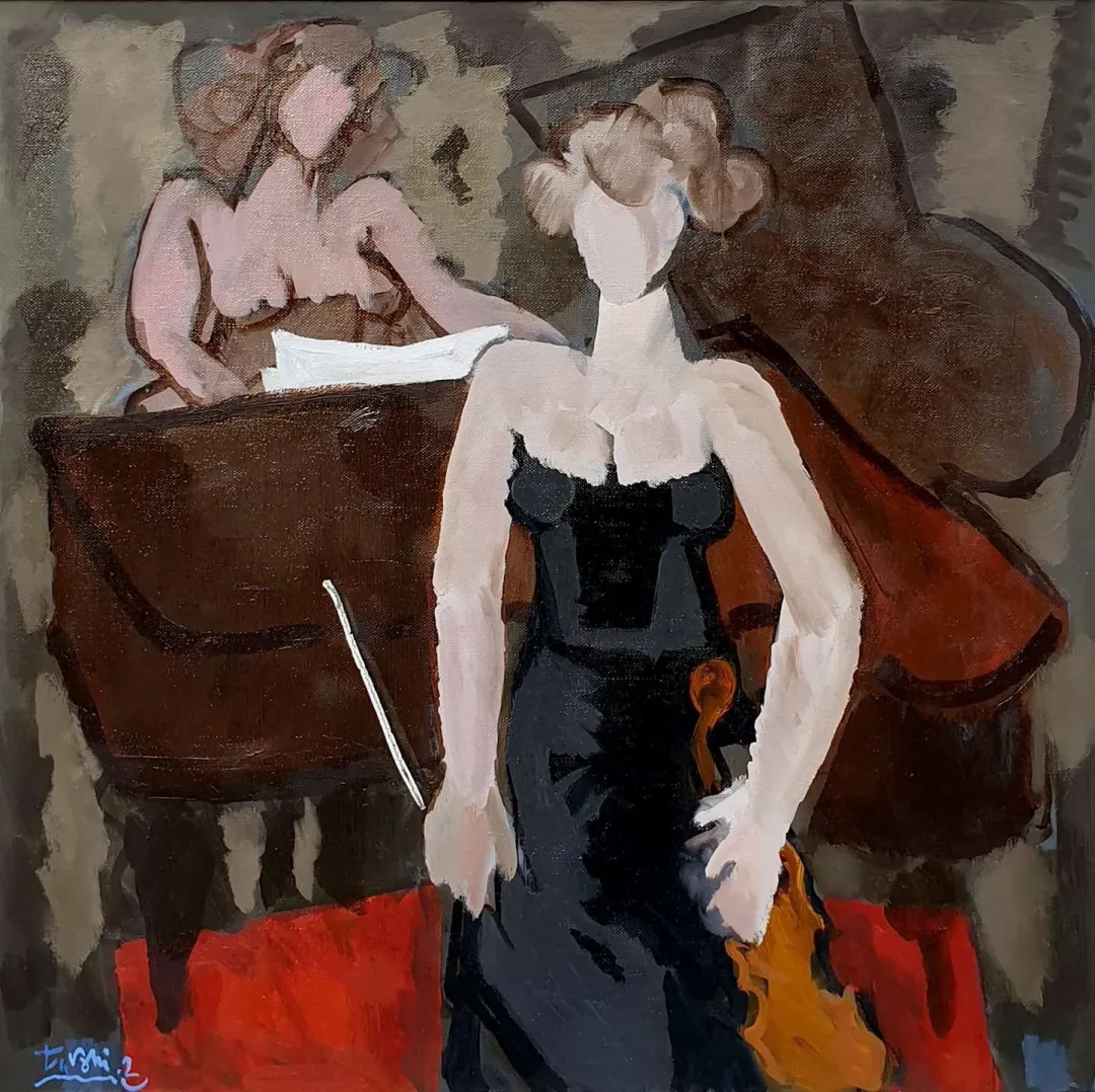 yakınlaştır "Müzisyenler" eseri ADNAN TURANİ tarafından 2002 yılında 80x80 cm ölçülerinde Tuval üzeri yağlı boya tekniği ile yapılmıştır.
