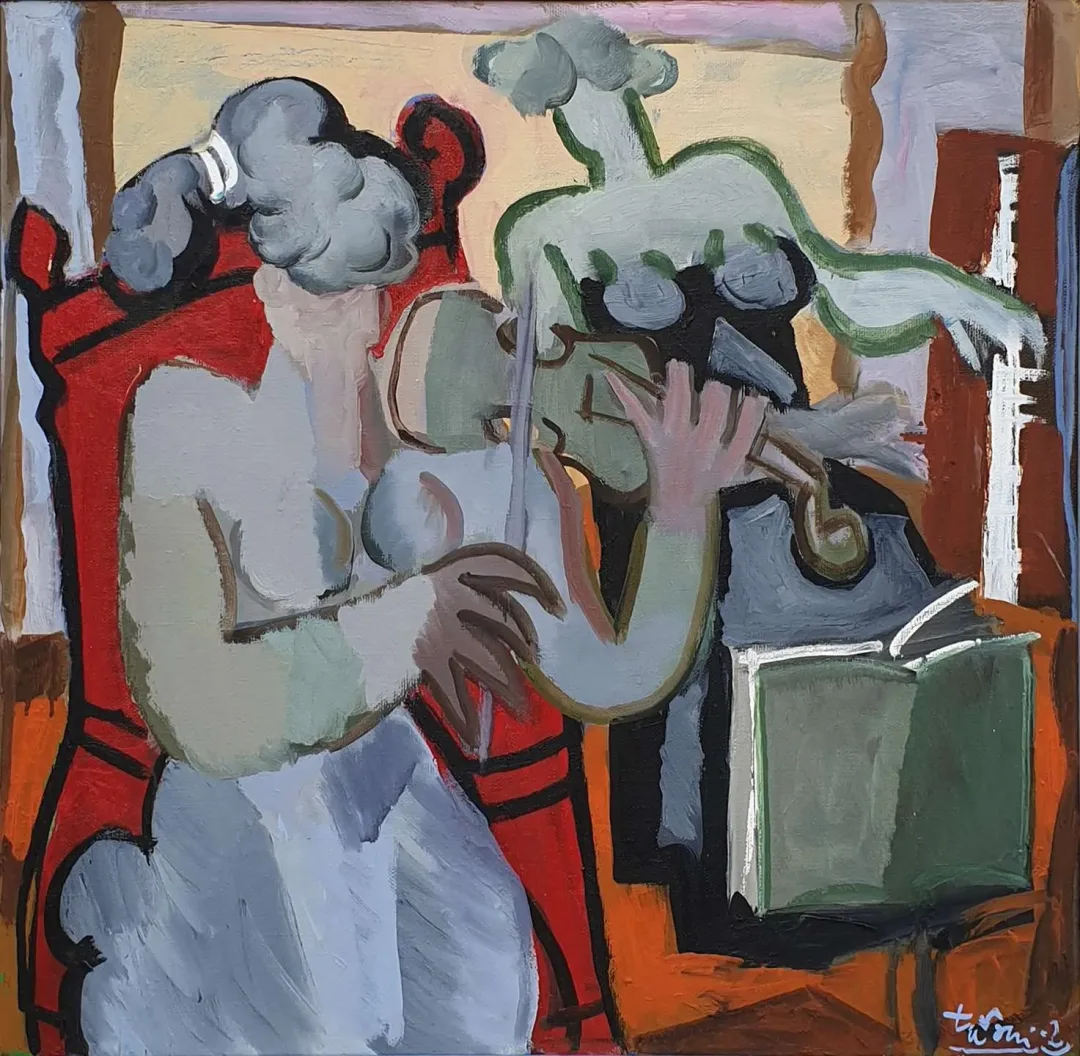 yakınlaştır "Kemancı Kız" eseri ADNAN TURANİ tarafından 2003 yılında 70x70 cm ölçülerinde Tuval üzeri yağlı boya tekniği ile yapılmıştır.