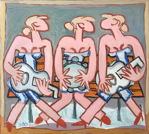"Müzisyenler" eseri ADNAN TURANİ tarafından 2015 yılında 90x100 cm ölçülerinde Tuval üzeri yağlı boya tekniği ile yapılmıştır.