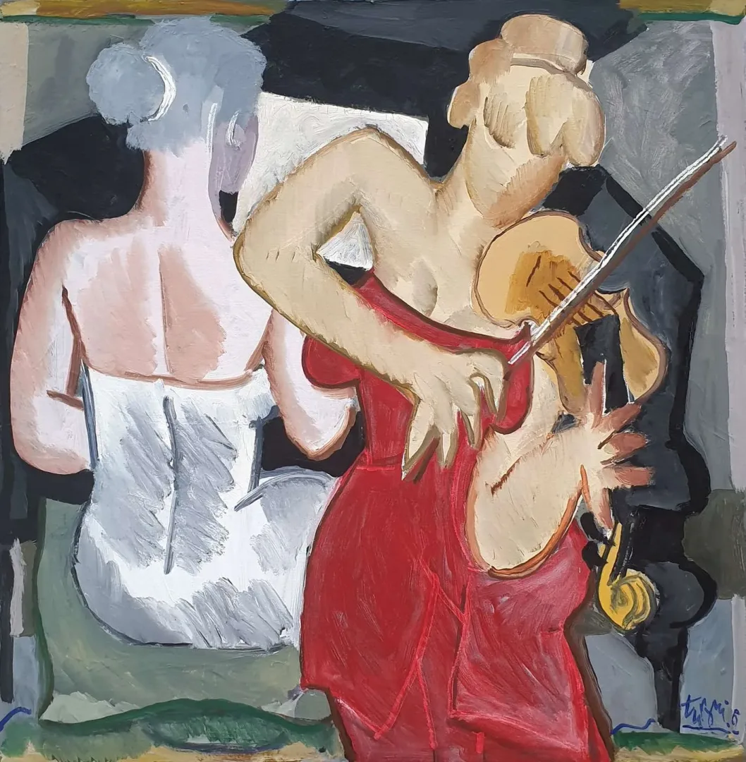 yakınlaştır "Müzisyenler" eseri ADNAN TURANİ tarafından 2006 yılında 90x90 cm ölçülerinde Tuval üzeri yağlı boya tekniği ile yapılmıştır.