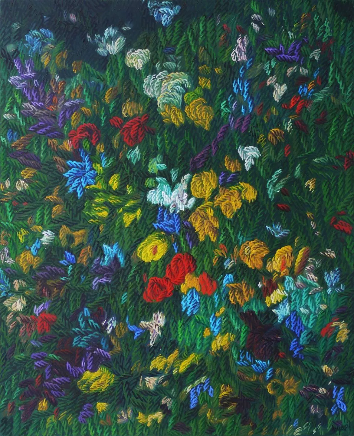 "Sağınak" eseri AHMET YEŞİL tarafından 80x65 cm ölçülerinde Tuval üzeri yağlı boya tekniği ile yapılmıştır.