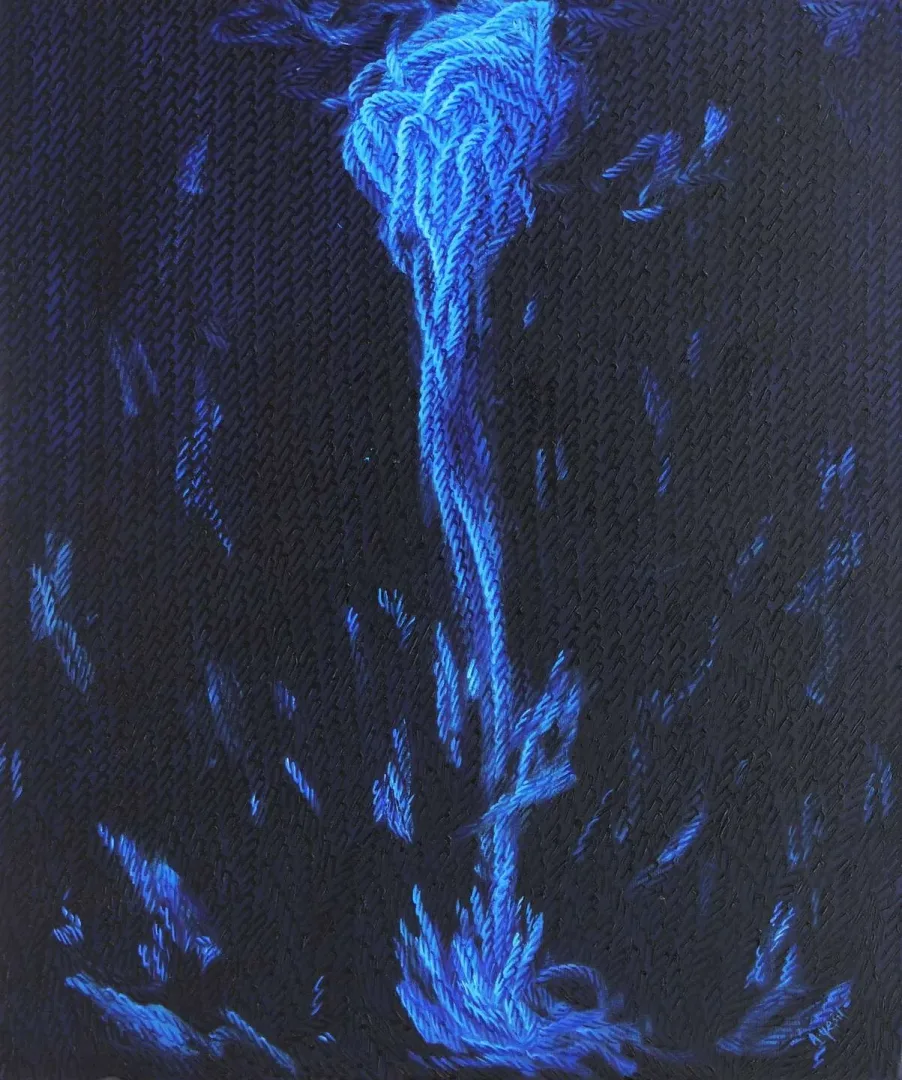 AHMET YEŞİL — “Deli Mavi”, 2019 "Deli Mavi" eseri AHMET YEŞİL tarafından 2019 yılında 110x90 cm ölçülerinde Tuval üzeri yağlı boya tekniği ile yapılmıştır.