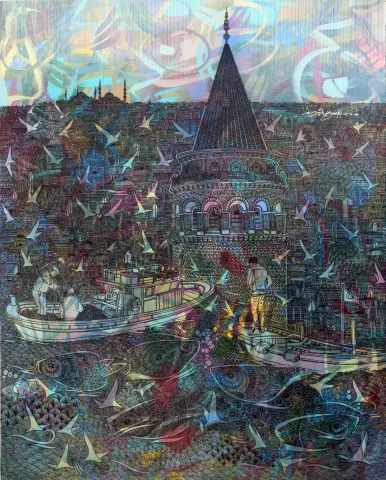 "isimsiz" eseri ENGİN KORKMAZ tarafından 2019 yılında 92x73 cm ölçülerinde Tuval üzeri akrilik boya tekniği ile yapılmıştır.