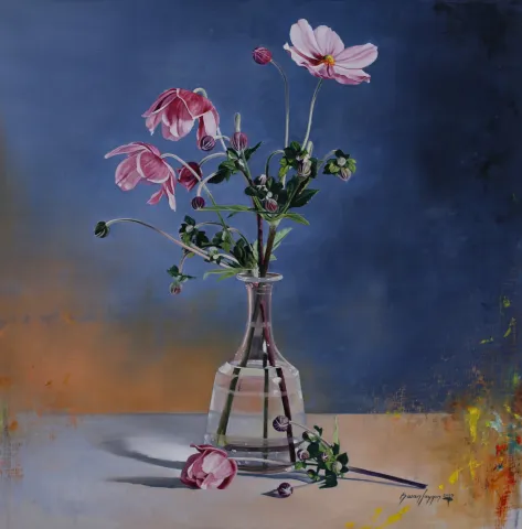"Anemone Du Japon" eseri HASAN SAYGIN tarafından 2020 yılında 60x60 cm ölçülerinde Tuval üzeri yağlı boya tekniği ile yapılmıştır.