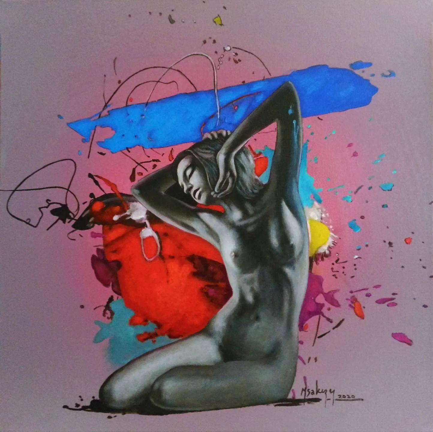 "Miskin Öfke 2" eseri MEHMET SAKIZCI tarafından 2020 yılında 40x40 cm ölçülerinde Tuval üzeri akrilik boya tekniği ile yapılmıştır.