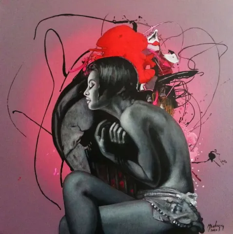 "Miskin Öfke 2" eseri MEHMET SAKIZCI tarafından 2020 yılında 40x40 cm ölçülerinde Tuval üzeri akrilik boya tekniği ile yapılmıştır.