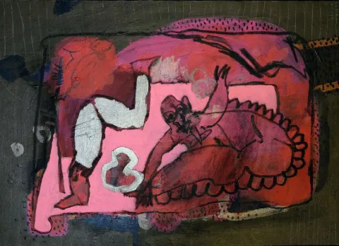 "Pembe Koşu" eseri ÇAĞLAR UZUN tarafından 2018 yılında 50x70 cm ölçülerinde Tuval üzeri akrilik pastel boya tekniği ile yapılmıştır.