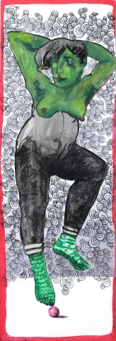 "Hulk Dinlenirken" eseri ÇAĞLAR UZUN tarafından 2016 yılında 40x120 cm ölçülerinde Tuval üzeri akrilik dripstik tekniği ile yapılmıştır.