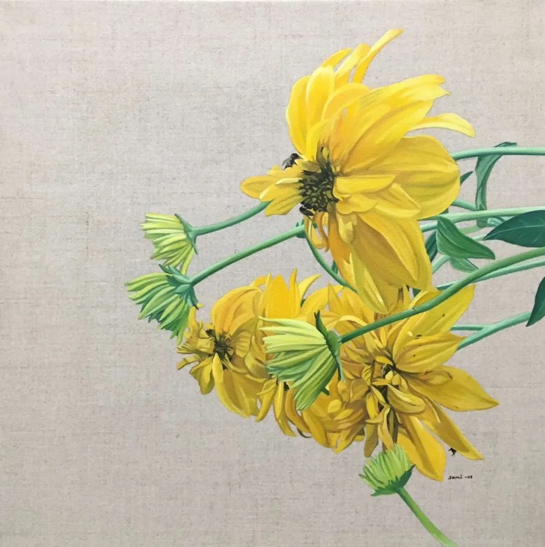 yakınlaştır "Sarı çiçekler" eseri SAMİ GEDİK tarafından 2019 yılında 30x30 cm ölçülerinde Keten tuval üzeri yağlı boya tekniği ile yapılmıştır.