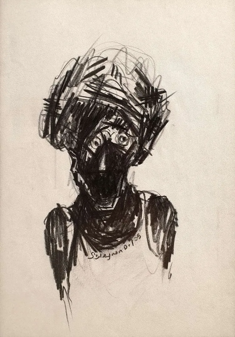 Bu eser SÜLEYMAN DODİ DÜNDAR tarafından 29x21 cm ölçülerinde Kağıt üzeri karakalem tekniği ile yapılmıştır.