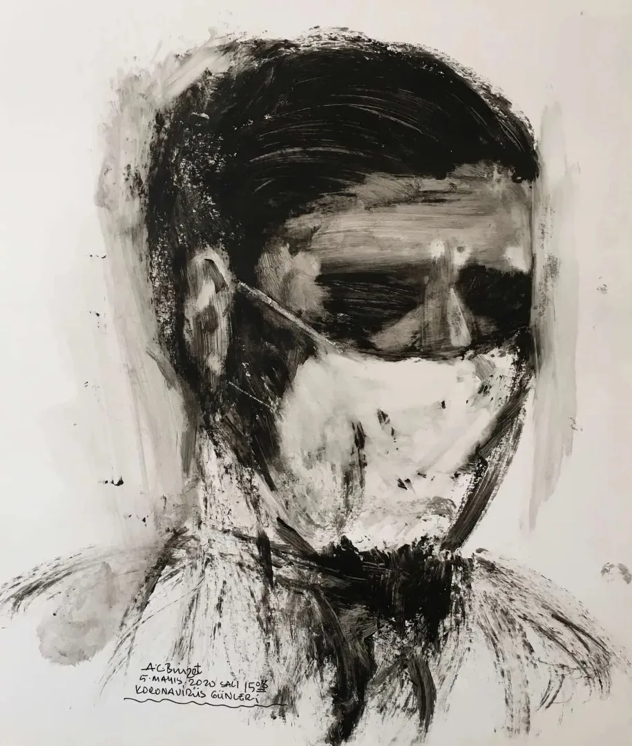 "Maskeli" eseri CELAL BİNZET tarafından 2020 yılında 40x34 cm ölçülerinde Kağıt üzeri akrilik boya tekniği ile yapılmıştır.