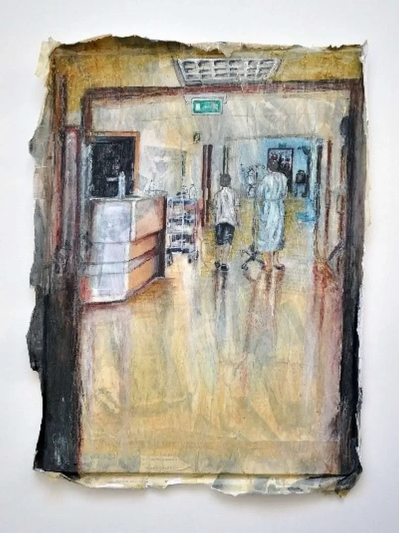 "Ziyaretçi" eseri DENİZ ONUR ERMAN tarafından 2020 yılında 58x45 cm ölçülerinde Ahşap panel üzeri kolaj ve karışık boyar malzeme tekniği ile yapılmıştır.