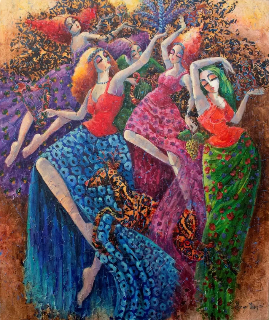 yakınlaştır "Artemis ve Turnalar - Artemis and Cranes" eseri DERYA YILDIZ tarafından 2020 yılında 120x100 cm ölçülerinde Tuval üzeri yağlı boya tekniği ile yapılmıştır.