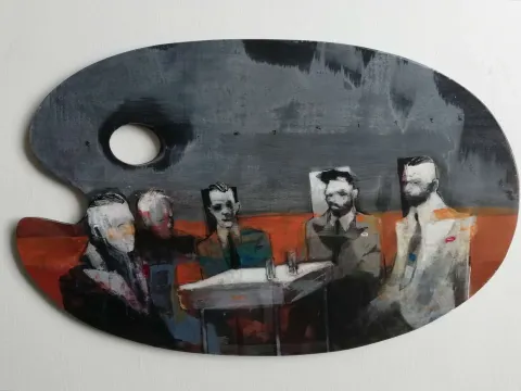 ERCAN AYÇİÇEK — “Untitled”, 2020 "İsimsiz" eseri ERCAN AYÇİÇEK tarafından 2020 yılında 33x52 cm ölçülerinde Ahşap palet üzeri akrilik boya tekniği ile yapılmıştır.