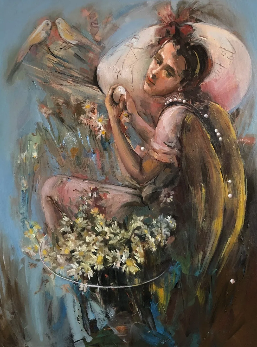 "Dünyaya İniş" eseri PERUZE HAMURCU tarafından 2019 yılında 80x60 cm ölçülerinde Tuval üzeri yağlı boya tekniği ile yapılmıştır.