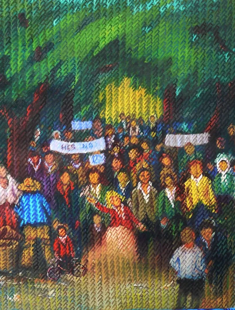 yakınlaştır "Eylem Zamanı" eseri AHMET YEŞİL tarafından 2020 yılında 85x60 cm ölçülerinde Tuval üzeri yağlı boya tekniği ile yapılmıştır.