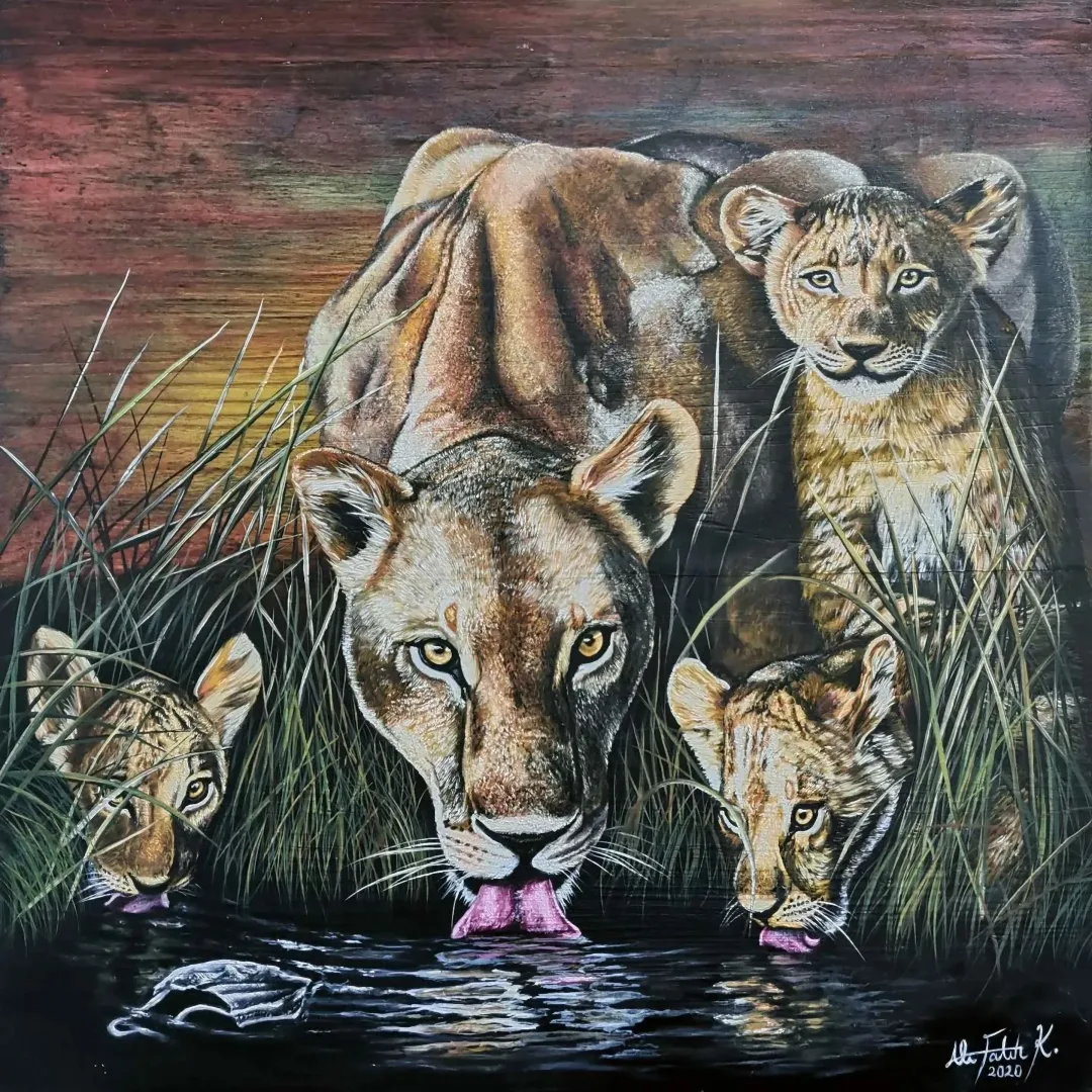 yakınlaştır "Aile Serisi" eseri ALİ FATİH KÜÇÜKOSMANOĞLU tarafından 2020 yılında 40x40 cm ölçülerinde Ahşap üzeri yağlı boya + epoksi tekniği ile yapılmıştır.