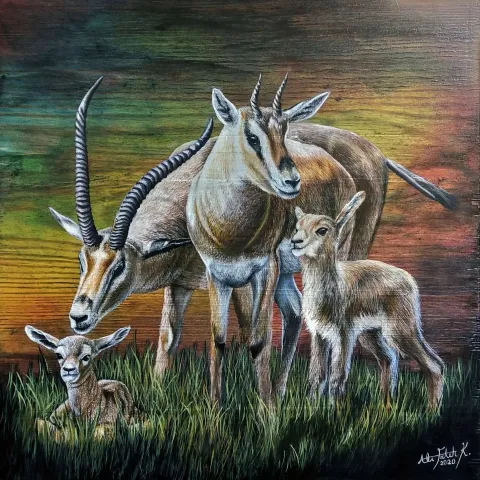 "Aile Serisi" eseri ALİ FATİH KÜÇÜKOSMANOĞLU tarafından 2020 yılında 40x40 cm ölçülerinde Ahşap üzeri yağlı boya + epoksi tekniği ile yapılmıştır.