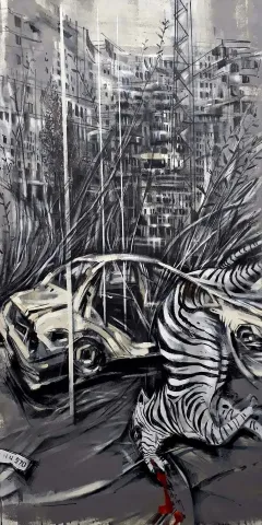 "Catastrophe" eseri AYHAN ÇETİN tarafından 2020 yılında 130x65 cm ölçülerinde Tuval üzeri akrilik boya tekniği ile yapılmıştır.