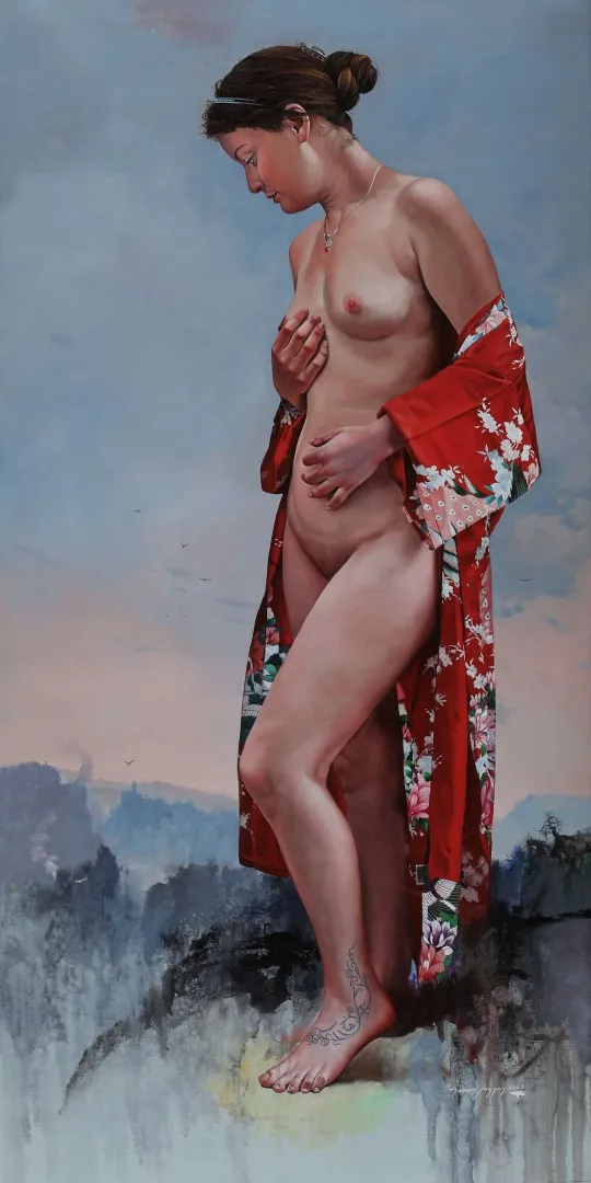 yakınlaştır "Kimono" eseri HASAN SAYGIN tarafından 2020 yılında 130x65 cm ölçülerinde Tuval üzeri yağlı boya tekniği ile yapılmıştır.
