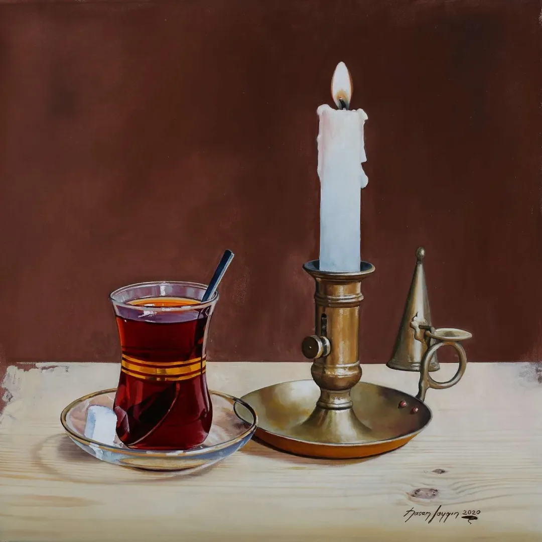 yakınlaştır "Çay Bardağı ve Şamdan" eseri HASAN SAYGIN tarafından 2020 yılında 40x40 cm ölçülerinde Tuval üzeri yağlı boya tekniği ile yapılmıştır.