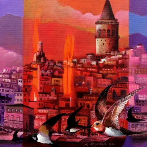 KADİR ŞİŞGİNOĞLU — “İstanbulun Ebabilleri”, 2020 "İstanbulun Ebabilleri" eseri KADİR ŞİŞGİNOĞLU tarafından 2020 yılında 40x40 cm ölçülerinde Tuval üzeri akrilik boya tekniği ile yapılmıştır.