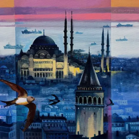 KADİR ŞİŞGİNOĞLU — “İstanbulun Ebabilleri”, 2020 "İstanbulun Ebabilleri" eseri KADİR ŞİŞGİNOĞLU tarafından 2020 yılında 40x40 cm ölçülerinde Tuval üzeri akrilik boya tekniği ile yapılmıştır.