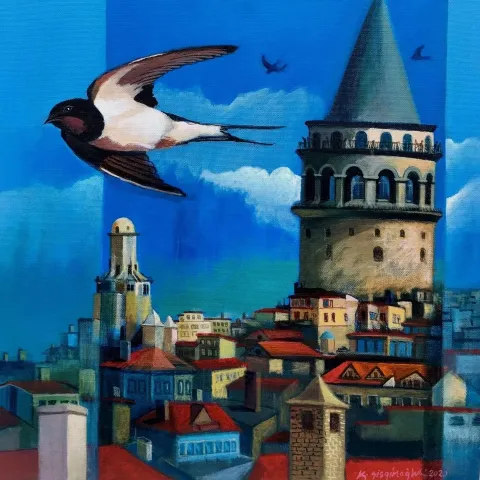 KADİR ŞİŞGİNOĞLU — “İstanbulun Ebabilleri”, 2020 "İstanbulun Ebabilleri" eseri KADİR ŞİŞGİNOĞLU tarafından 2020 yılında 40x40 cm ölçülerinde Tuval üzeri akrilik boya tekniği ile yapılmıştır.