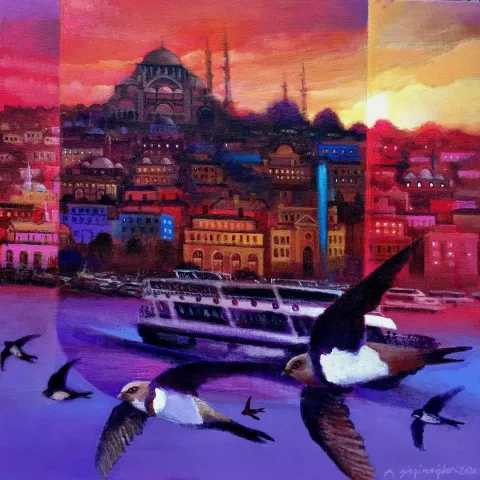 KADİR ŞİŞGİNOĞLU — “İstanbulun Ebabilleri”, 2020 "İstanbulun Ebabilleri" eseri KADİR ŞİŞGİNOĞLU tarafından 2020 yılında 40x40 cm ölçülerinde Tuval üzeri akrilik boya tekniği ile yapılmıştır.
