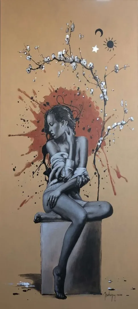 yakınlaştır "Çiçeğin Hüznü - Dal" eseri MEHMET SAKIZCI tarafından 2020 yılında 130x65 cm ölçülerinde Tuval üzeri akrilik boya tekniği ile yapılmıştır.