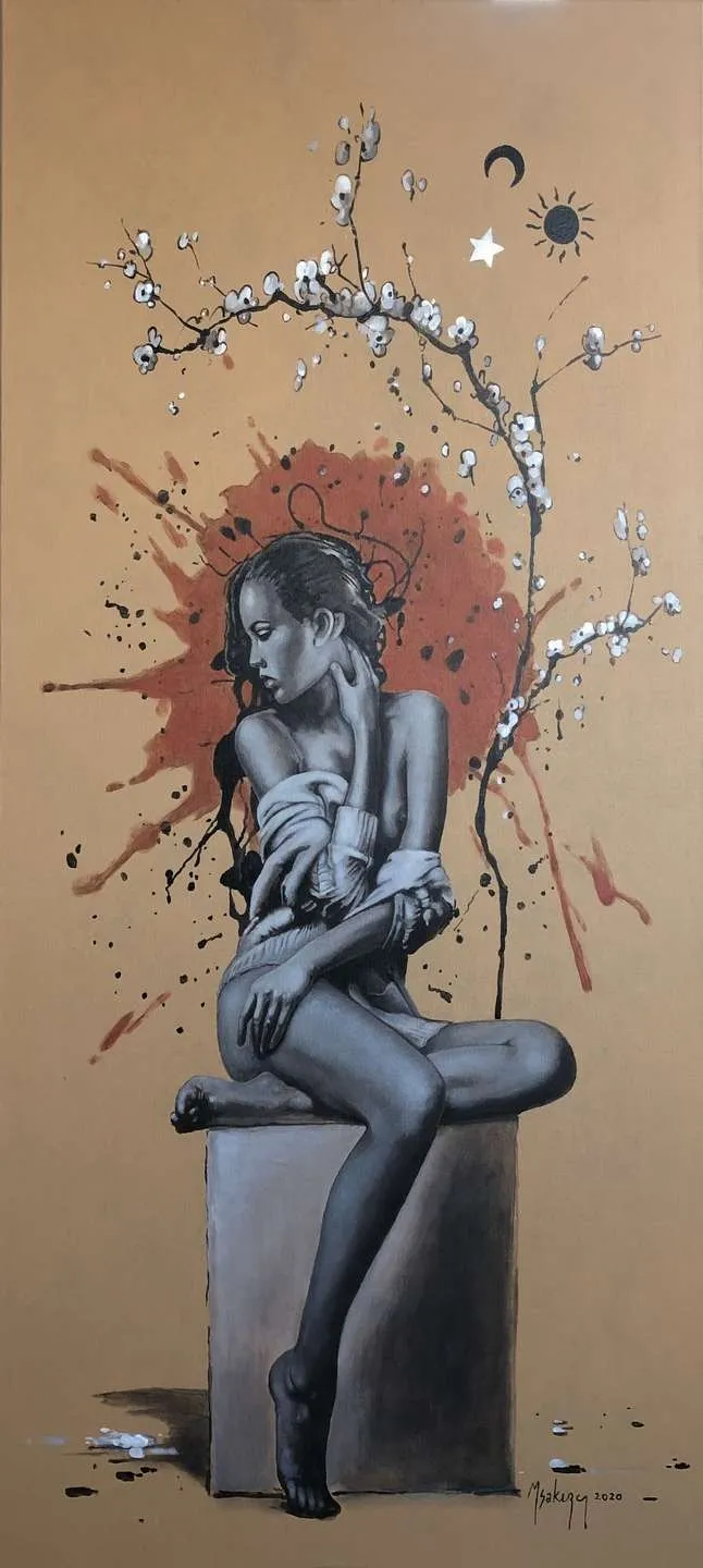 "Çiçeğin Hüznü - Dal" eseri MEHMET SAKIZCI tarafından 2020 yılında 130x65 cm ölçülerinde Tuval üzeri akrilik boya tekniği ile yapılmıştır.