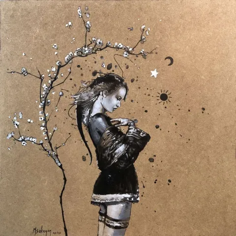 "Çiçeğin Hüznü - Özlem" eseri MEHMET SAKIZCI tarafından 2020 yılında 40x40 cm ölçülerinde Duralit üzeri akrilik boya tekniği ile yapılmıştır.